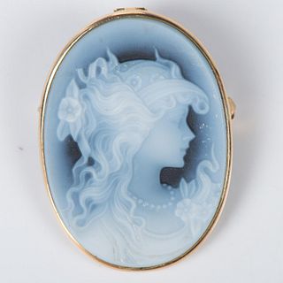14k Gold and Blue Agate Cameo