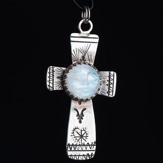 Sterling Silver and Moonstone Cross Pendant Religious Talisman