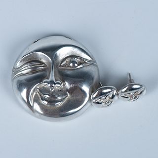 2pc Sterling Silver Man In The Moon Pendant & Earrings