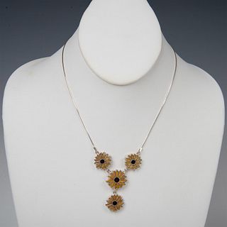 Sterling Silver and Amber Flower Necklace