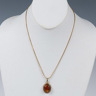 Gold-Washed Sterling Silver and Amber Necklace