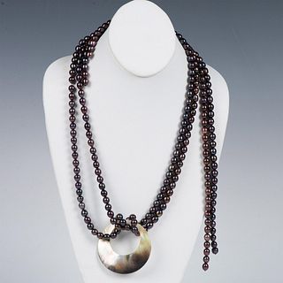 Black Fresh Water Pearl and Mother of Pearl Necklace
