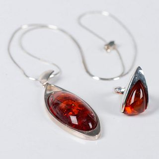 Bold Sterling Silver and Amber Necklace and Ring