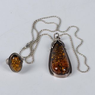 Gorgeous Sterling Silver and Amber Necklace and Ring