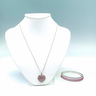2pc Sterling Silver and Pink Ruby Necklace & Bracelet Set