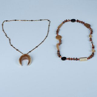 2pc Petrified Wood, Horn and Bead Necklaces