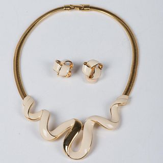 3pc Trifari Gold Tone & Enamel Necklace and Earrings Set