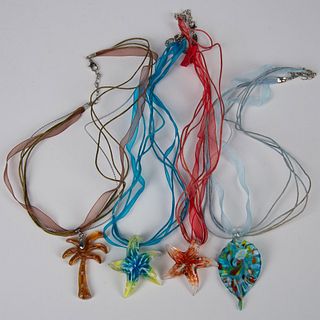 4pc Blown Glass Pendant Necklaces