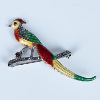 Sterling Silver and Enamel Bird Pin