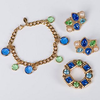 4pc Monet Rhinestone Brooch, Earrings and Bracelet