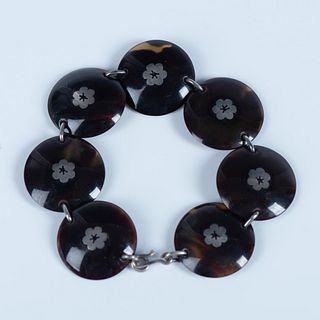 Tortoise Shell and Sterling Silver Inlay Bracelet