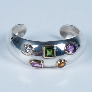 Sterling Silver Multi Color Gemstone Cuff Bracelet