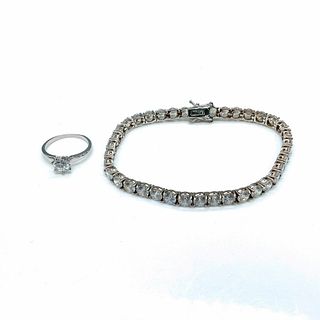 2pc Sterling Silver and Cubic Zirconia Bracelet and Ring