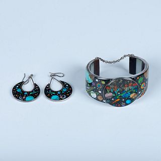 3pc Ronnie Ramil Cosmos Cuff Bracelet and Earring Set