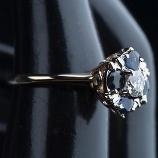 Elegant Two-Tone 14K Gold, Sapphire & Diamond Ring
