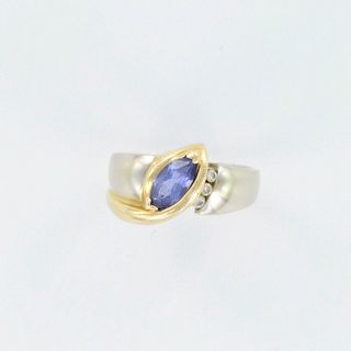 Pretty 4K Yellow and White Gold with Tanzanite and Diamond Ring