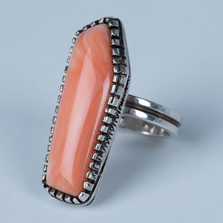 Joe Wilcox Sterling Silver and Coral Ring