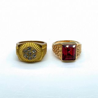 Set of Two Large Bold Gold Filled Gemstone Men's Rings