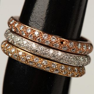 3pc Oro 14K Tri-Color Diamond Stackable Rings