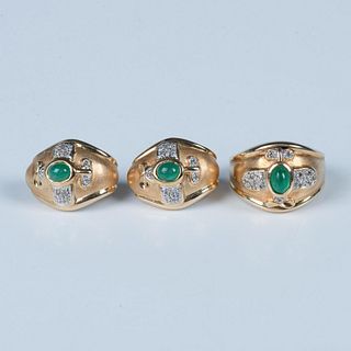 3pc 14k Gold and Emerald Ring and Earring Set