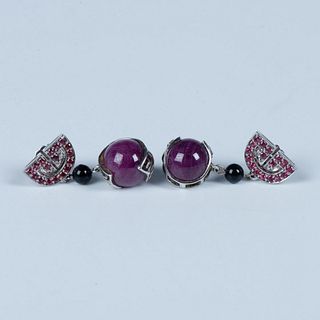 White Gold and Amethyst and Round Garnets Earrings