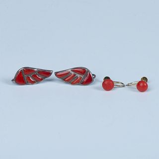 2 Pairs of Sterling Silver and Coral Earrings