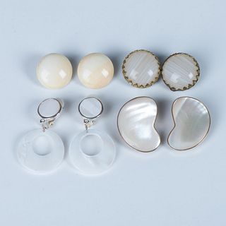 4 Pairs of Shell and Stone Clip Back Earrings