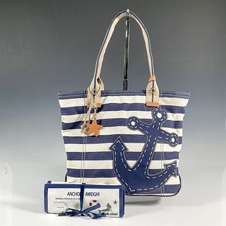 2pc Brighton Canvas Handbag and Jewelry Roll Case, Nautical