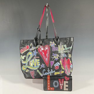 2pc Brighton Leather Love Scribble Tote + Wallet