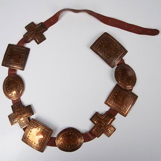 Rare Copper and Leather Concha Belt