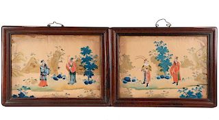 PAIR OF CHINESE REVERSE GLASS PAINTINGS