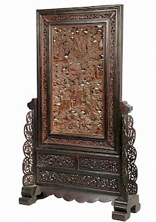 CHINESE CARVED WOOD TABLE SCREEN