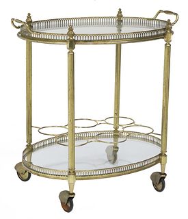 FRENCH GILT METAL & GLASS TWO-TIER SERVICE CART