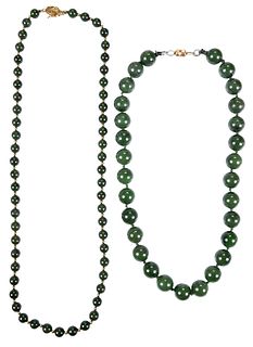 Two Nephrite Jade Bead Necklaces