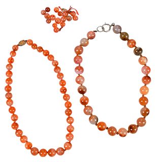 Two Carnelian Bead Necklaces and Bracelet