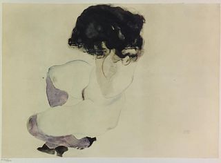 Egon Schiele (After) - Nude with Purple Stockings