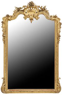 LARGE FRENCH LOUIS XV STYLE GILTWOOD MIRROR, 67" X 45"