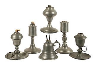 (6) PEWTER LAMPS