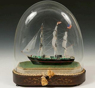 SHIP MODEL UNDER GLASS DOME