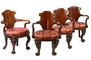 (4) ENGLISH EAGLE CARVED OFFICE ARMCHAIRS