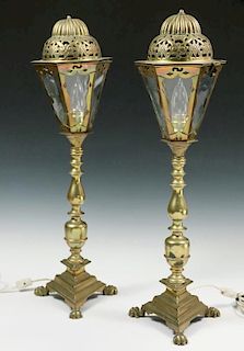 PAIR OF EARLY PRICKET CANDLESTICKS CONVERTED TO ELECTRIC