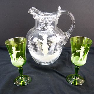 VICTORIAN MARY GREGORY PITCHER & GOBLETS