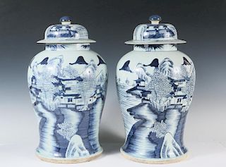 PAIR OF CHINESE EXPORT COVERED TEMPLE JARS
