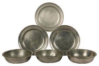 (6 PCS) EARLY AMERICAN PEWTER