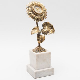 Gilt-Bronze and Marble Sunflower Form Clock