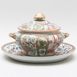 Chinese Export Rose Medallion Tureen, Cover, and a Platter