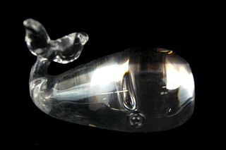 STEUBEN ART CRYSTAL WHALE PAPERWEIGHT