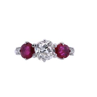 2.20 Ctw in Rubies and Diamond 18kt Gold Ring