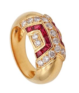Boucheron Paris Modernist Ring In 18Kt Gold With 1.94 Ctw In Diamonds And Rubies