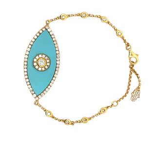 Lucky Eye 18kt Gold Bracelet with Diamonds & Turquoise